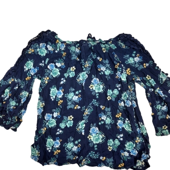 Justice 3/4 Bell Sleeve Floral Peasant Blouse Crochet Tassle‎ Size 10 Girls - Picture 4 of 6